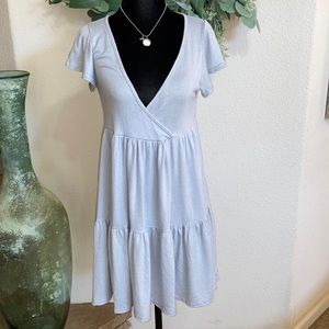 See You Monday- Blue Low Cut Mid Length Dress Sz Medium